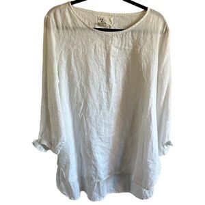 ANDREA JOVINE White 3/4 Sleeve 100% Linen Tunic Top Tie Sleeve Sz XL